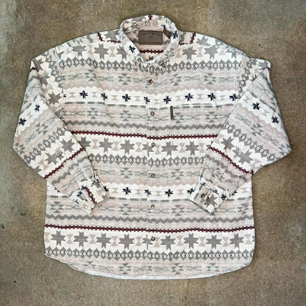 North River Shirt Mens Large Southwestern Aztec Pattern Button Up Long‎ Sleeve